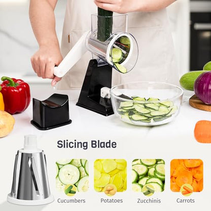 Rotary Cheese Grater, Upgraded Hand Crank Cheese Shredder with 3 Interchangeable Blades, Multi-purpose Kitchen Slicer Shredder for Cheese, Vegetable, Fruit, Nuts, Easy to Use & Clean, Black - color: Black