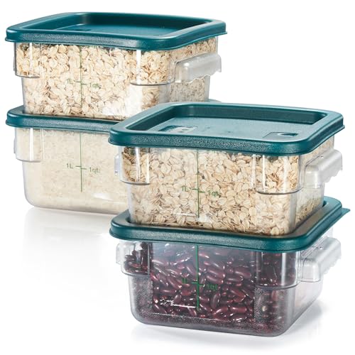 CURTA 4 Pack Food Storage Container with Green Lid - NSF Listed Commercial Grade in 2.0 Qt - Square, Clear, Polycarbonate - color: 2.0 Qt 4-Pack(Green Lids)