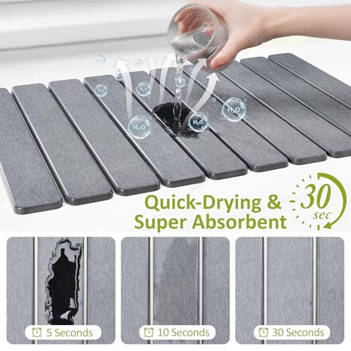 Large Stone Dish Drying Mat for Kitchen Counter, 24"(L)×16"(W), Collapsible Quick Dry Stone Dish Mats, Super Absorbent Diatomaceous Earth Drying Pad for Dishes Bottles Cups, Countertops (Light Grey) - color: Light Grey