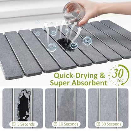 Large Stone Dish Drying Mat for Kitchen Counter, 24"(L)×16"(W), Collapsible Quick Dry Stone Dish Mats, Super Absorbent Diatomaceous Earth Drying Pad for Dishes Bottles Cups, Countertops (Light Grey) - color: Light Grey