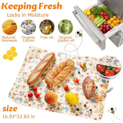 Beeswax Wraps for Food – Reusable Beeswax Bread Bag & Sandwich Wrap | Organic & Eco-Friendly,Sustainable Bees Paper,Retain Freshness,Perfect Alternative to Aluminum Foil Sourdough Storage - color: 1 Pack（Flower）