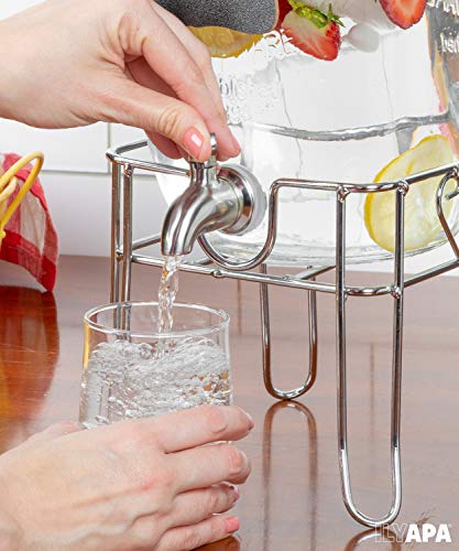 Ilyapa Outdoor Glass Beverage Dispenser with Sturdy Metal Base, Stainless Steel Spigot & Hanging Chalkboard - 1 Gallon Drink Dispenser