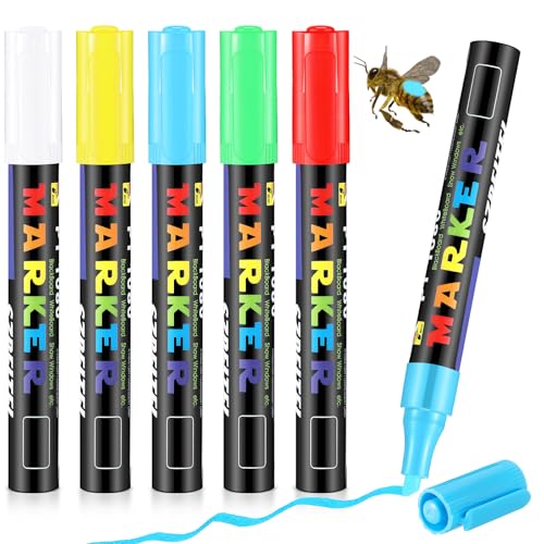 Dunzoom 5 Pcs Queen Bee Marking Pen 5 Color Bee Queen Marker Pens Water Based Paint Markers Beekeeper Marking Tools Supplies for Bees Safely