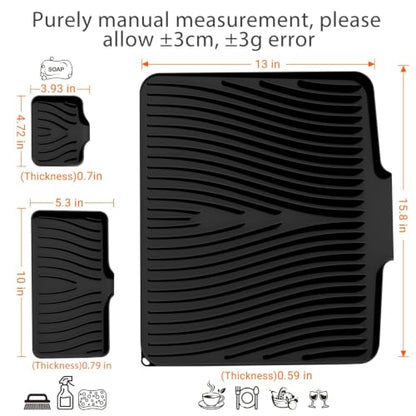 Silicone Dish Drying Mat for Kitchen counter, 15.8"x13" Extra Large Non-Slip Drain Pad with Built-in Drainage, Heat Resistant Dishwasher Safe, Black - color: Black-set, size: 15.8" x 13"