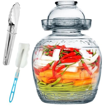 Extra Large Glass Fermenting Jar, Sealed Pickle Container, Traditional Chinese Fermentation Crock with Water-Sealed Airlock Lid, Ideal for Making Kimchi and Sauerkraut