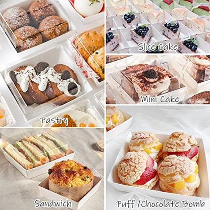Ocmoiy Charcuterie Boxes with Clear Lids, 5 Inches, 50 Pack, White | To Go Paper Food Containers, Disposable Bakery Dessert Boxes, For Sandwich, Cookie, Pastry, Cake Slice - color: White