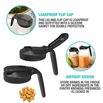 Masontops Multi Pour Top Mason Jar Lid with Handle - Wide Mouth Mason Jar Pour Spout Lid Pourer - Ball Mason Jar Pitcher Lid with Handle and Flip Cap - color: Black Pitcher, size: Wide Mouth