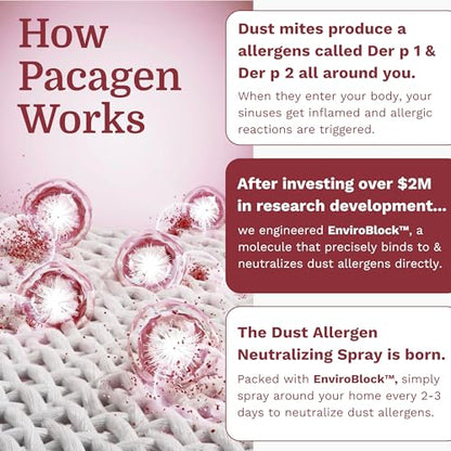 Pacagen Dust Allergen Neutralizing Spray for Humans - Perfect for Home Use, Immediate Results, Easy to Use, and Pet Friendly - A Few Sprays Away from A Clear Day | Non-Toxic and Safe, Immediate Results, Easy to Use, and Pet Friendly - A Few Sprays Every 2