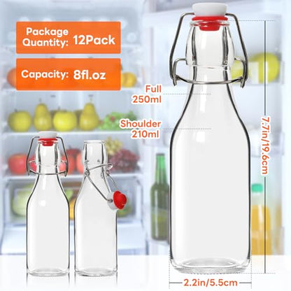 Alotpower Swing Top Glass Bottles with Airtight Lids 8oz 12Pack | Flip Top Glass Bottle for Vanilla Extract Bottles/Home Brewing/Beverages/Oil (8fl. oz, Set of 12) - size: 8fl.oz