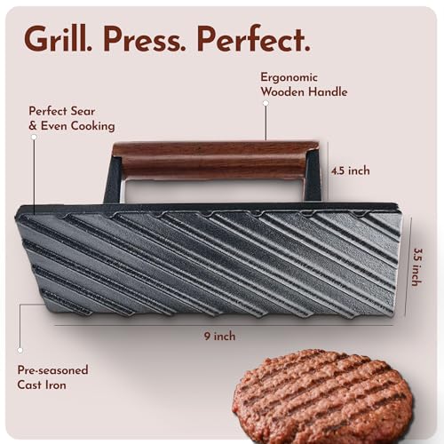 Bellemain Bacon Press Rectangle | Heavy-Duty Cast Iron Grill Press for Perfectly Seared Bacon, Steak & Sandwiches | Equalized Weight Distribution - size: Rectangle