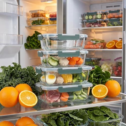 4 Pack Extra Large Glass Food Storage/Baking Containers Set 2X80 oz & 2X36 oz with Lids, Airtight Glass Container,Microwave,Oven,Freezer and Dishwasher