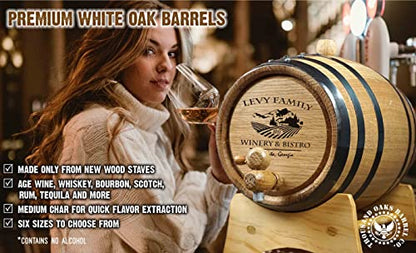 Personalized 1 Liter Oak Aging Barrel with Stand, Bung, and Spigot - Age Wine, Cocktails, Bourbon, Whiskey, Beer and More! Laser Engraved Bistro Design (B314) - size: 1 Liter