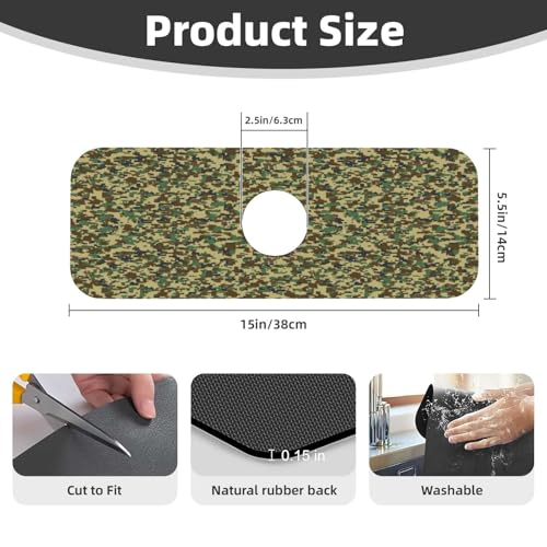 Camouflage Green Brown Camo Faucet Mat For Kitchen Sink, Absorbent Countertop Protector, Quick Dry Sink Splash Guard Pad, Waterproof Draining Mat 15" X 5.5" - color: Style 1