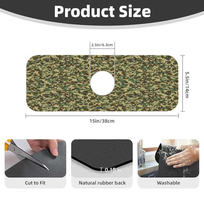 Camouflage Green Brown Camo Faucet Mat For Kitchen Sink, Absorbent Countertop Protector, Quick Dry Sink Splash Guard Pad, Waterproof Draining Mat 15" X 5.5" - color: Style 1