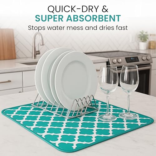 Dish Drying Mat for Kitchen Counter - 18 x 14 Inch Large Super Absorbent Microfiber Dish Drying Pad, Machine Washable Quick Dry Under Dish Rack Mat, Counter Protector for Dishes Pots Pans, Coffee Bar - style: Dish Drying Mat