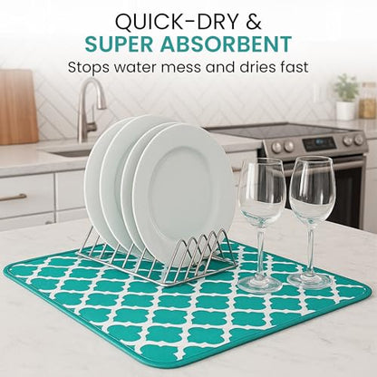 Dish Drying Mat for Kitchen Counter - 18 x 14 Inch Large Super Absorbent Microfiber Dish Drying Pad, Machine Washable Quick Dry Under Dish Rack Mat, Counter Protector for Dishes Pots Pans, Coffee Bar - style: Dish Drying Mat