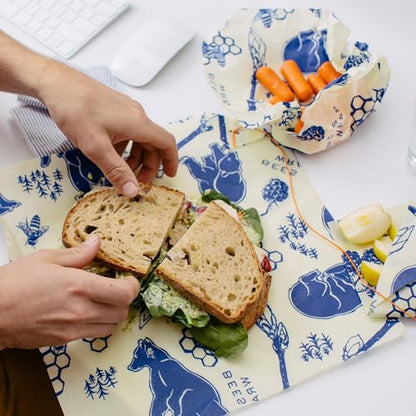 Bee's Wrap Beeswax Wraps for Food - 3 Pack of Assorted Beeswax Wraps - 2 Medium & Sandwich Wrap - Plastic Free Made in USA Reusable Natural Food Wrap - Bees & Bears - style: Lunch Pack Bees + Bears