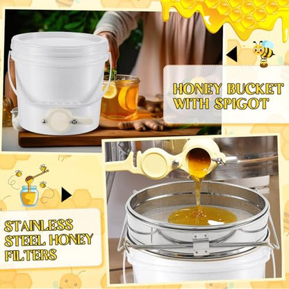 Threehoney 3 Pcs 2 Gallon Honey Bucket with Gate Honey Extractor Equipment Food Grade Bucket Food Safe Buckets with Lid for Beekeeping Supplies Extracting Storage(White,Round Style) - color: White