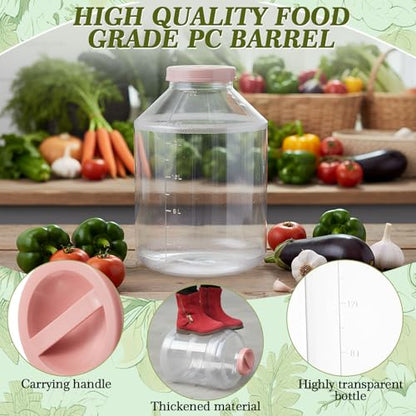 Ziliny 5 Gallon Plastic Wide Mouth Carboy with 1 Wooden Drilled Corks, Airlock, and Lid, PET 5 Gallon Water Jug Jar with Volume Markings for Beer Wine Brewing Fermentation Making Equipment