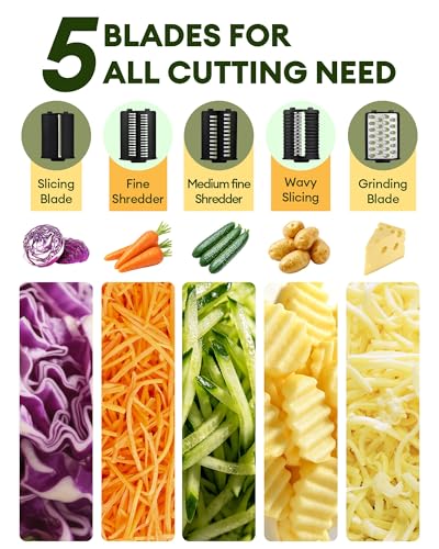 Upgraded 300W Electric Cheese Grater with 5 Stainless Steel Blades, Cheese Shredder Electric for Slicing, Shredding & Grinding Vegetables, Fruits and Nuts,Easy One-Touch - color: 5 Blades