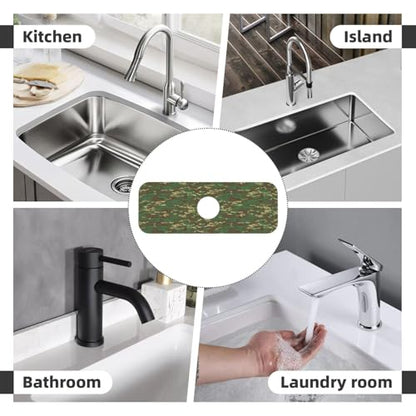 Camouflage Green Brown Camo Faucet Mat For Kitchen Sink, Absorbent Countertop Protector, Quick Dry Sink Splash Guard Pad, Waterproof Draining Mat 15" X 5.5" - color: Style 3