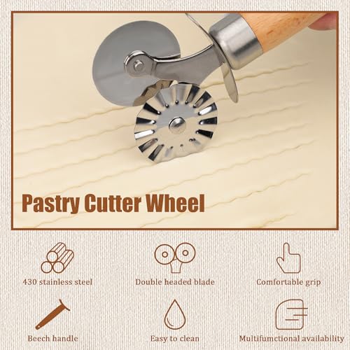Pastry Cutter Double Wheel - Exquisite Wooden Handle, Perfect for Pasta, Pizza, Ravioli, Cookie -Cheese Slicers Enhance Your Culinary Artistry - color: Pastry Cutter Double Wheel