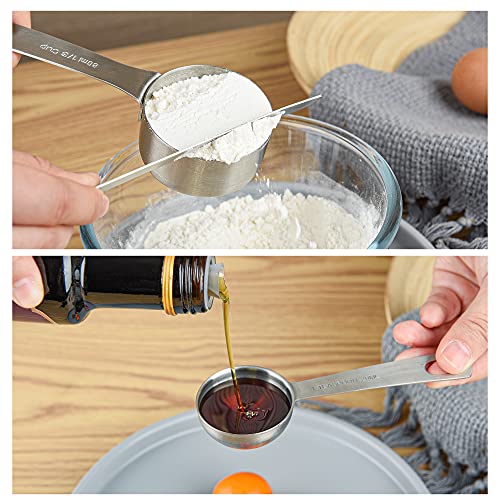 Measuring Cups and Spoons Set, Dry Metal Measuring Cup Set of 11, Stainless Steel Measuring Cups and Spoons, 5 Measure Cups and 5 Kitchen Measurement Spoons & Leveler - size: Set of 11