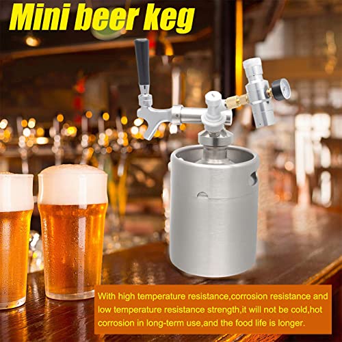 Mini Stainless Steel Beer Keg,Portable Home Dispenser System to Keep Fresh for Home Kitchen Brewing Beer,Keeps Carbonation for Craft Beer Draft and Homebrew,2 liters