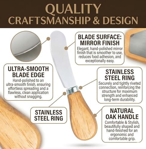 Small Cream Cheese Spreader Knives Set,Wooden 5in,Stainless Steel Butter Knife Spreader for Cocktail,Condimets,Dips,Appetizers,Jam,Pastry,Sandwich,Toast,Bagel,Charcuterie Board Serving Party Supplies - style: Cheese Spreader 6 Packs