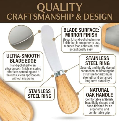 Small Cream Cheese Spreader Knives Set,Wooden 5in,Stainless Steel Butter Knife Spreader for Cocktail,Condimets,Dips,Appetizers,Jam,Pastry,Sandwich,Toast,Bagel,Charcuterie Board Serving Party Supplies - style: Cheese Spreader 6 Packs