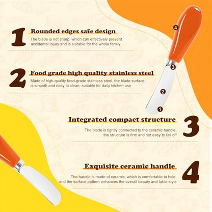 Butter Spreader Knife Set, 2-Pack Stainless Steel Cheese and Butter Knives with Ceramic Handle, Dishwasher Safe, for Soft & Hard Cheese, Jam, Cold Butter (orange) - color: orange