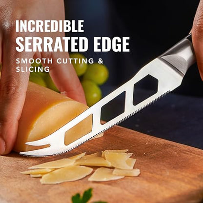 Cutluxe Cheese Knife – 5" Cheese Knife Slicer for Soft and Hard Cheese – Pronged, Serrated & Non Stick Blade – High Carbon German Steel, Full Tang & Ergonomic Handle Design – Artisan Series - size: Cheese Knife