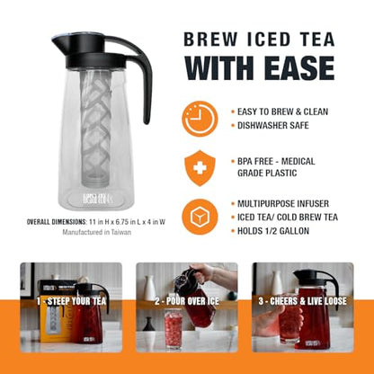 Tiesta Tea - Loose Leaf Iced Tea Pitcher, BPA-Free Tritan Plastic, Includes Multipurpose Nylon Mesh Infuser, Brew Hot & Cold, Leak-Proof Twist-On Lid, Dishwasher Safe, 1/2 Gallon Capacity - style: Pitcher(64 fl oz)