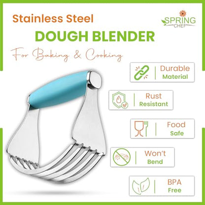 Spring Chef XL Stainless Steel Pastry Cutter Tool for Baking - Heavy Duty Dough Blender - Butter & Dough Cutter Tool with Sharp Blades - Pastry Blender for Easy Mixing - Dishwasher Safe - Aqua Sky | Heavy Duty Dough Mixer with Stainless Steel Blades, Butt