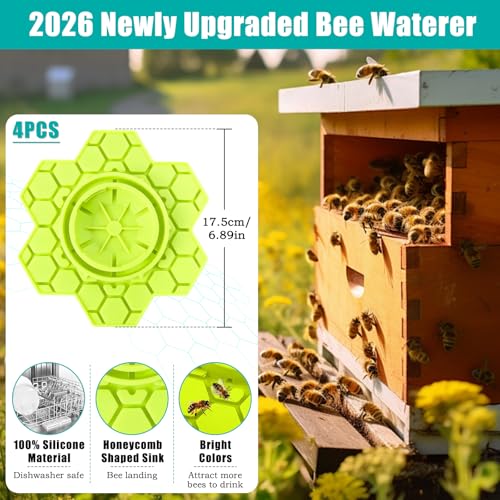 4 Pack Bee Feeder for Mason Jar, Silicone Bee Watering Station, Compatible with Regular and Wide Mouth, Bee Feeders for Hives, Beekeeping Supplies, Bee Waterer for Outside Garden(Yellow) - color: Yellow-4pack