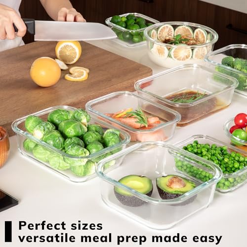 5-Pack Borosilicate Glass Containers with Tempered Glass Lids, 35.2oz/4.4 Cup Airtight Meal Prep Set, Microwave/Freezer Safe (Gray) - color: Tempered Lids Gray, size: 4.4 Cup*5