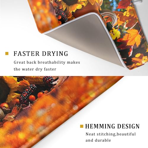 Fall Harvest Pumpkin Dish Drying Mat for Kitchen Counter,Thanksgiving Maple Leaves Sunflower Drying Mat 18 x 24 Inch with Absorbent Reversible Microfiber Dish Drying Pad for Coffee Bar - size: 18" x 24"