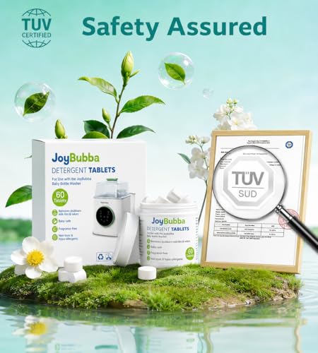Bottle Washer Tablets, 60 Count Cleaning Detergent – Baby-Safe & TUV Certified – Removes Milk Film, Non-Toxic, Fragrance-Free – for Bottles, Pump Parts, Sippy Cups, Pacifiers & More