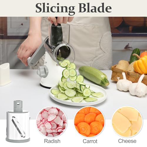 Cambom Rotary Cheese Grater Hand Crank Cheese Shredder for Fresh Cheese, Vegetable, Nuts,Non-slip Suction Base, Five Blades, White - color: White, size: 5 BLADES