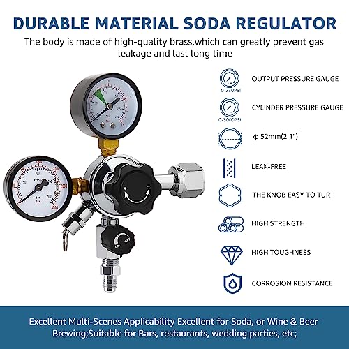 0-120PSI Soda Regulator CO2 Regulator 5.5ft 5/16 Co2 Gas Line Tubing for Kegerator Assembly