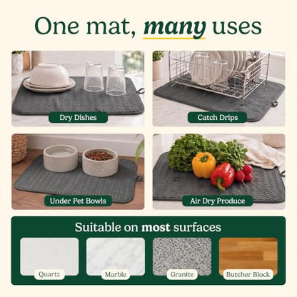 Cuisinart Dish Drying Mat for Kitchen Counter - 2-Pack XL 18x24 Ultra Absorbent Microfiber Dish Mat - Fast Drying, Machine Washable, Foldable Countertop Pad - Safe for Granite & Quartz - color: Geostripe Dark Gray