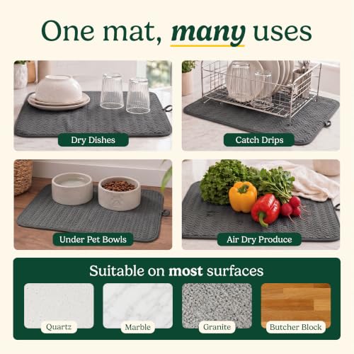 Cuisinart Dish Drying Mat for Kitchen Counter - 2-Pack XL 18x24 Ultra Absorbent Microfiber Dish Mat - Fast Drying, Machine Washable, Foldable Countertop Pad - Safe for Granite & Quartz - color: Geostripe Dark Gray