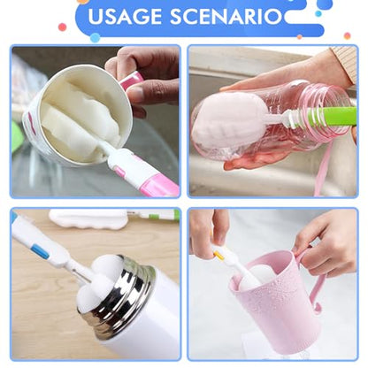 INVODA Cleaning Brush Set, 8PCS Portable Bottle & Nipple Brushes Sponge Material, Soft & Fluffy Texture, Comfortable Grip, Hanging Holes, BPA Free, Ideal for Baby Bottles & Cups - color: Brush+4 Nipple Brush