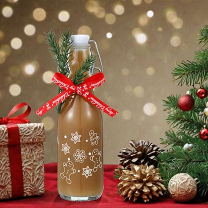 Sieral 12 Pack Christmas Swing Top Glass Bottle 8oz Gingerbread Man Clear Flip Top Beer Brewing Bottles with Ribbon and Artificial Branches for Liquids Wine Christmas Xmas Gifts - style: Gingerbread Man