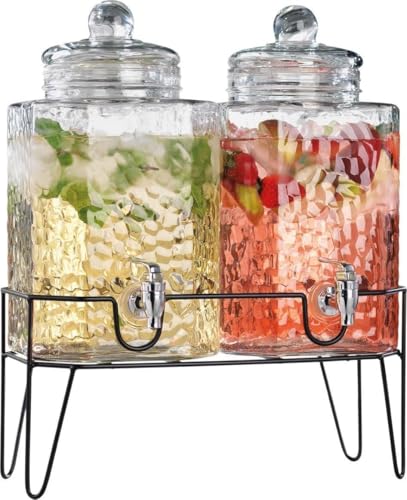 Beverage Dispensers - Set of 2 Glass Drink Dispensers with Metel Stand - 1.5-Gallon Capacity - Perfect for Lemonade, Juice, Water, Iced Tea, Punch - color: Clear