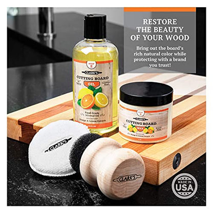 CLARK'S Small Scrub Brush and Cutting Board Care Kit | Orange and Lemon Scent