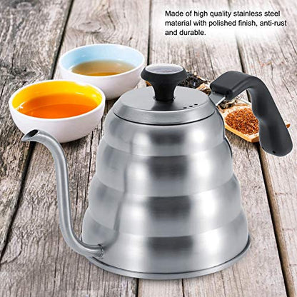 Haofy Gooseneck Coffee Kettle 1 Liter Stainless Steel with Builtin Thermometer - Pour Over Kettle for Home Brewing Camping Precision Spout (Sanding plus thermometer 1.2L)