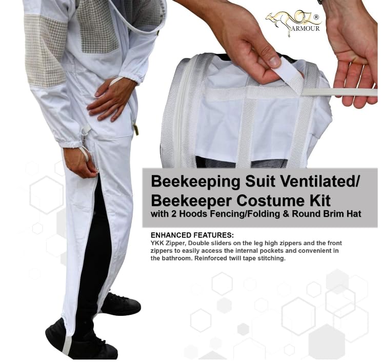 Beekeeping Suit Ventilated/Beekeeper Costume Kit with 2 Hoods Fencing/Folding & Round Brim Hat (Medium) - size: Medium