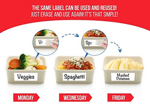 MESS Erasable Kitchen Labels, 96-Pack (1x3 & 1.5") - Reusable Labels for Food Containers - White Dry Erase Stickers for Pantry, Jars, Food Containers, Fridge & Freezer - size: 1x3" & 1.5", style: White