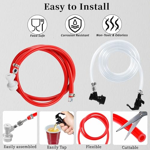 3FT 5/16 Beer Line Tubing & 5FT 5/16 CO2 Gas Line & 1Pair Ball Lock Keg Connectors & 1 Picnic Tap,Cuttable PVC Draft Beer Kegerator Line CO2 Regulator Gas Line Barb Fitting Hose Clamps Kegerator Parts